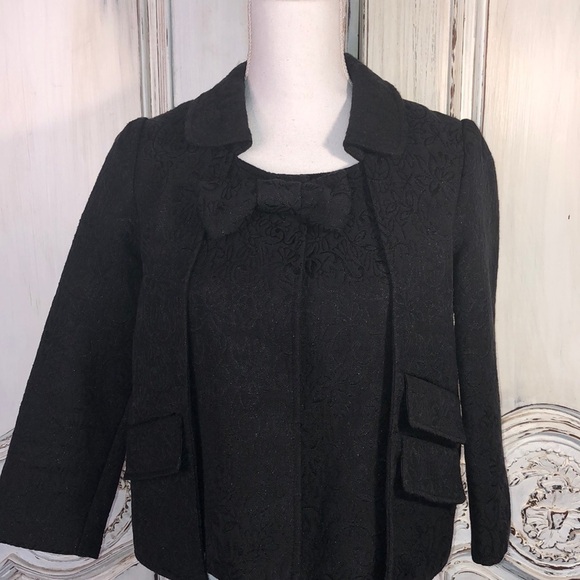Priorities Black Jacquard Mid-Sleeve Cropped Jacket Size Small - Picture 1 of 12